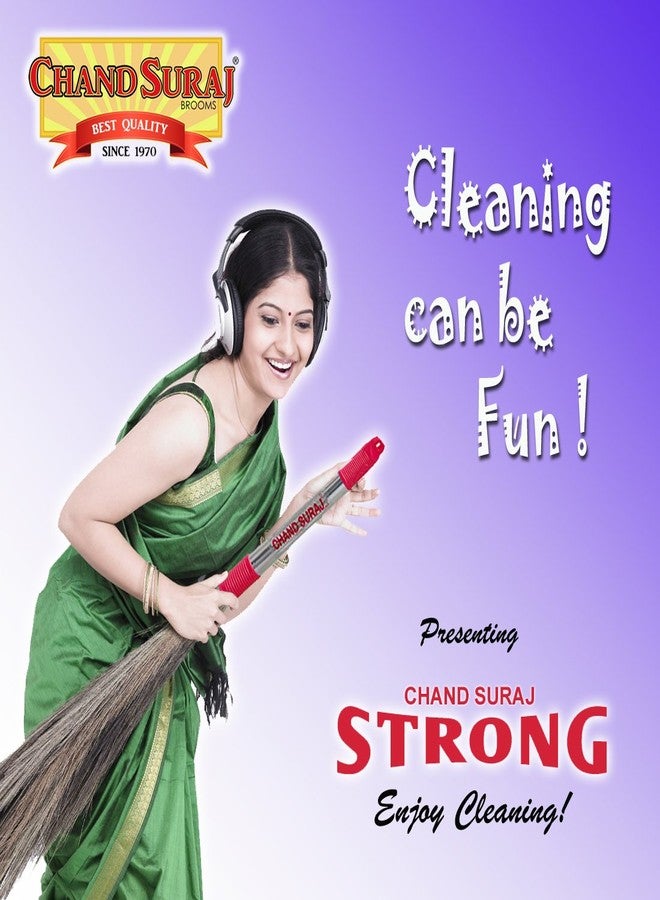 CHAND SURAJ Strong Broom Stick for Home Cleaning |Phool Jhadu with 50 Cm Long Steel Handle & Plastic Grip |House Floor Cleaner Soft Grass Broomstick | Mix Colors - Image 2